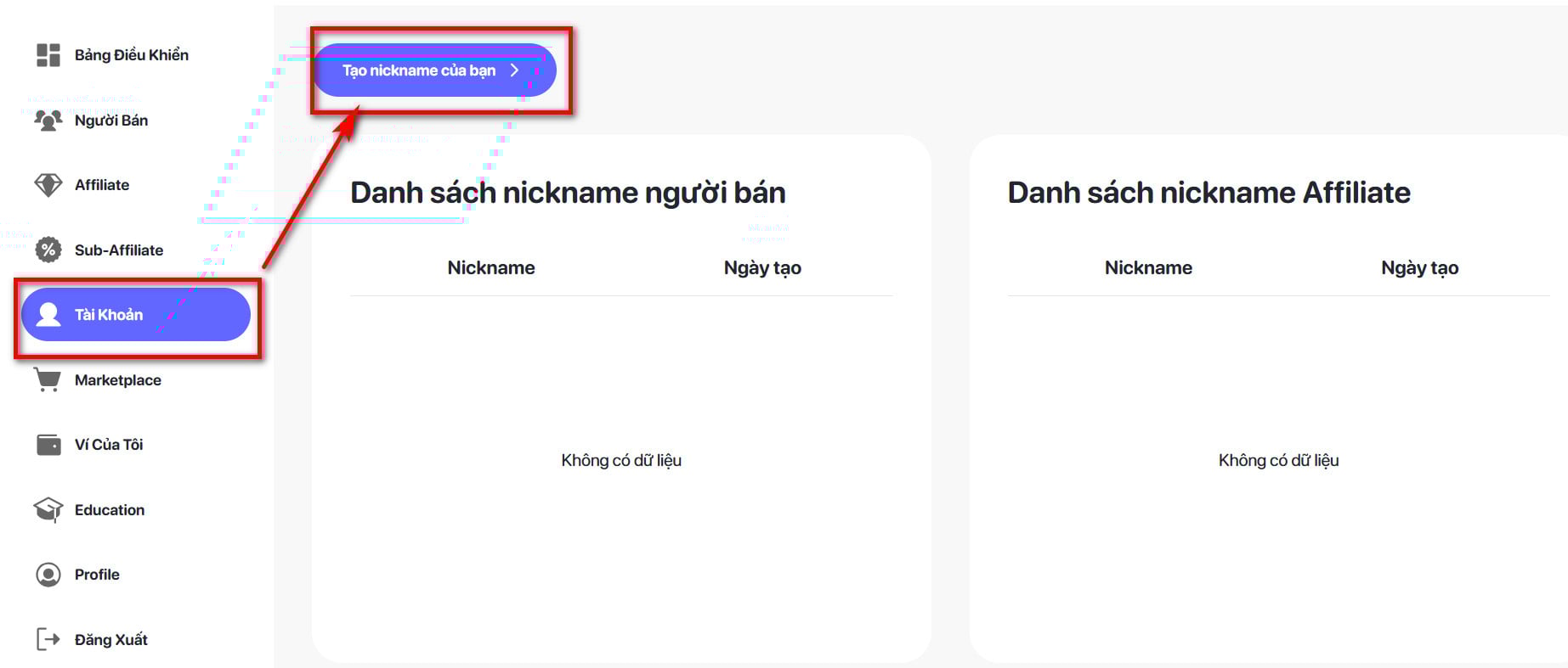 Tạo nickname Click Sale