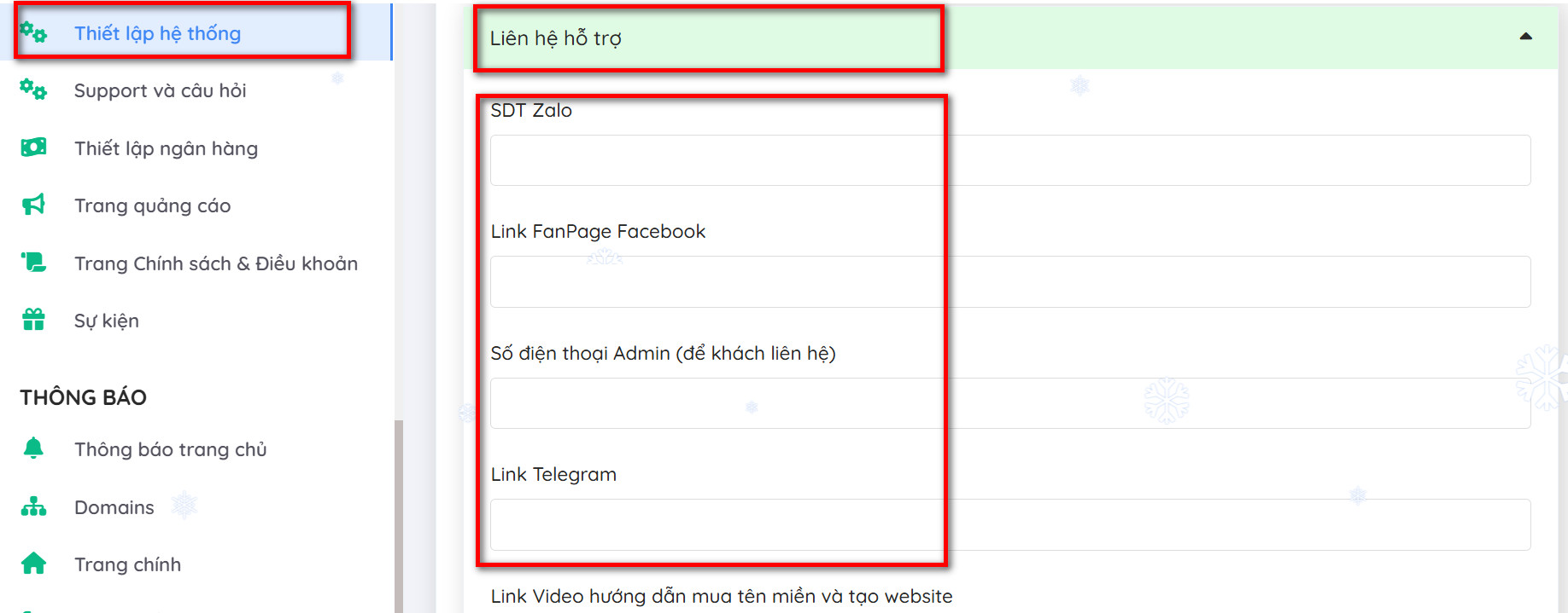 Thiết lập thông tin liên hệ