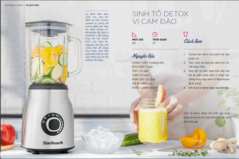 Sinh tố detox vị cam đào từ máy xay sinh tố BlueStone