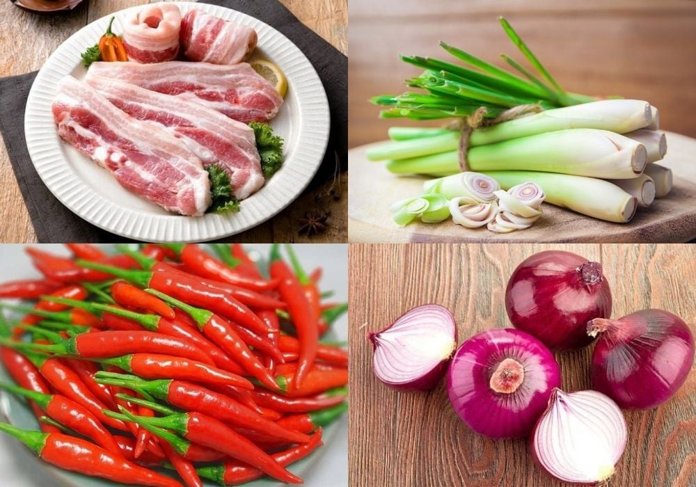 Nguyên liệu làm ba chỉ rang sả ớt