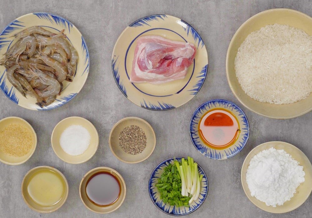 Nguyên liệu làm bánh bèo chén nhân tôm thịt