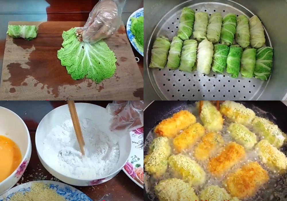 Cách làm bắp cải cuộn thịt rán
