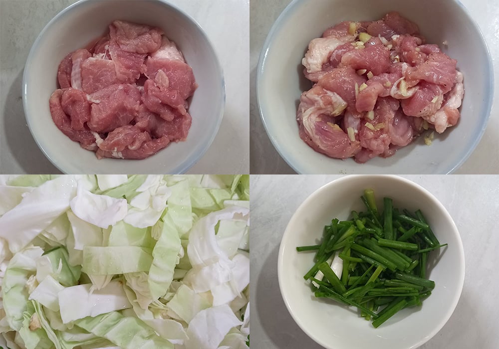 Các bước làm bắp cải xào thịt heo