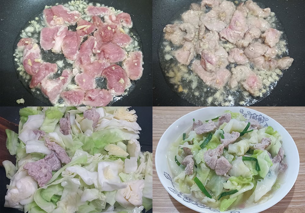 Các bước làm bắp cải xào thịt heo