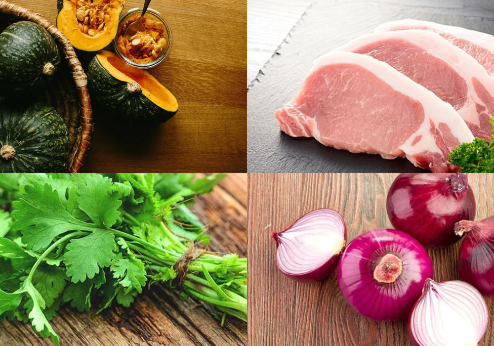 Nguyên liệu làm bí đỏ xào thịt heo