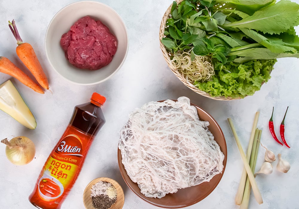 Nguyên liệu làm bò cuốn mỡ chài