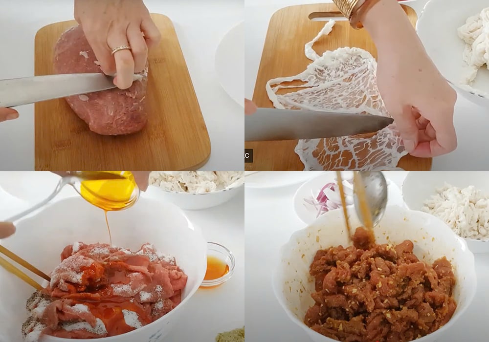 Sơ chế nguyên liệu và tẩm ướp thịt bò