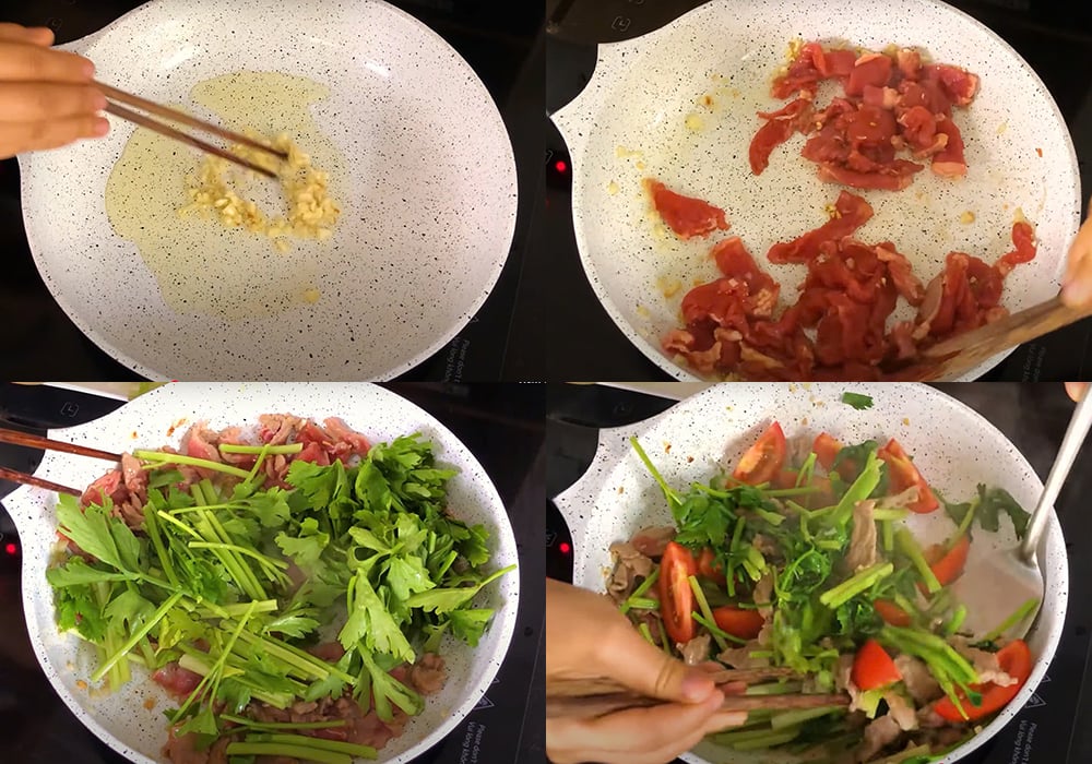 Các bước làm bò xào cần tỏi