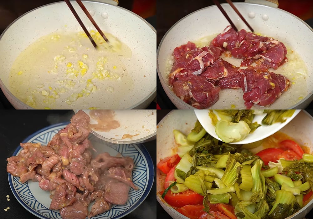 Các bước làm bò xào dưa chua
