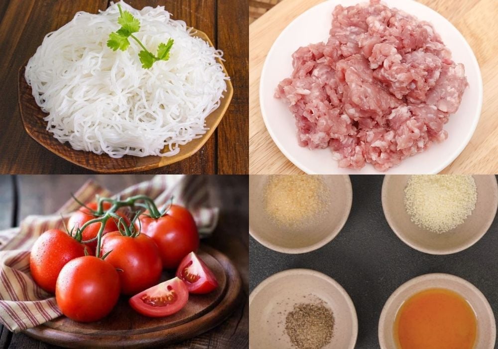 Nguyên liệu làm bún thịt băm cà chua