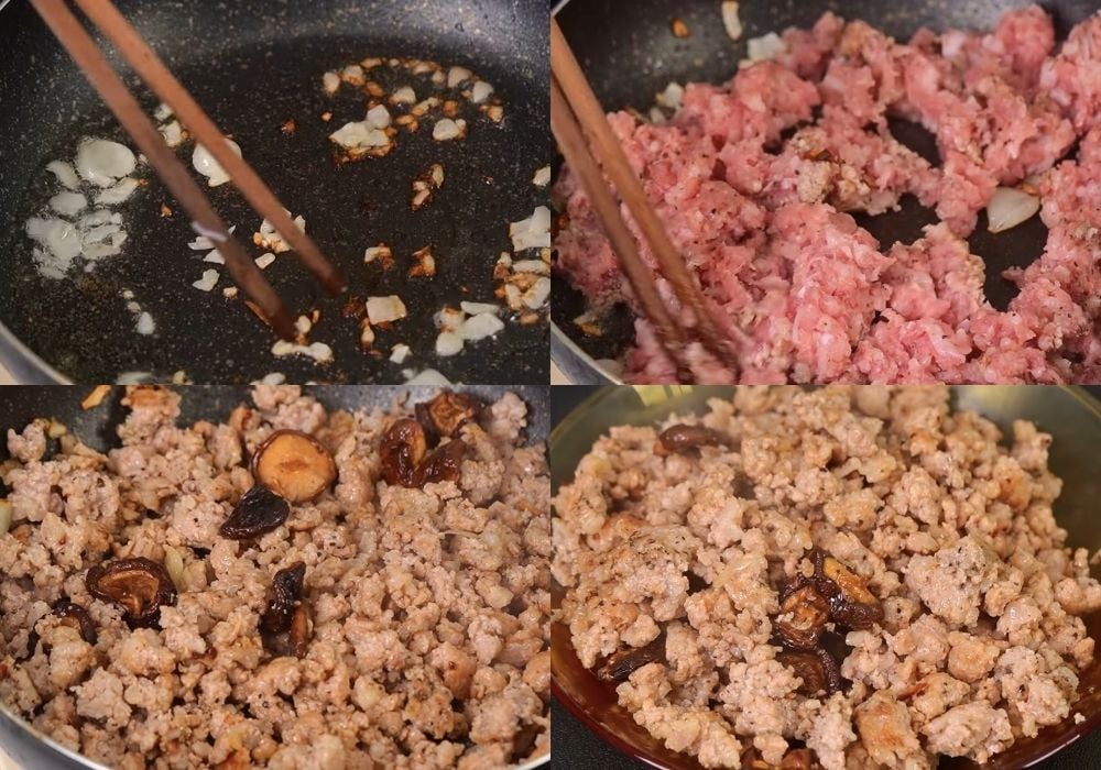 Xào thịt bằm và nấm hương