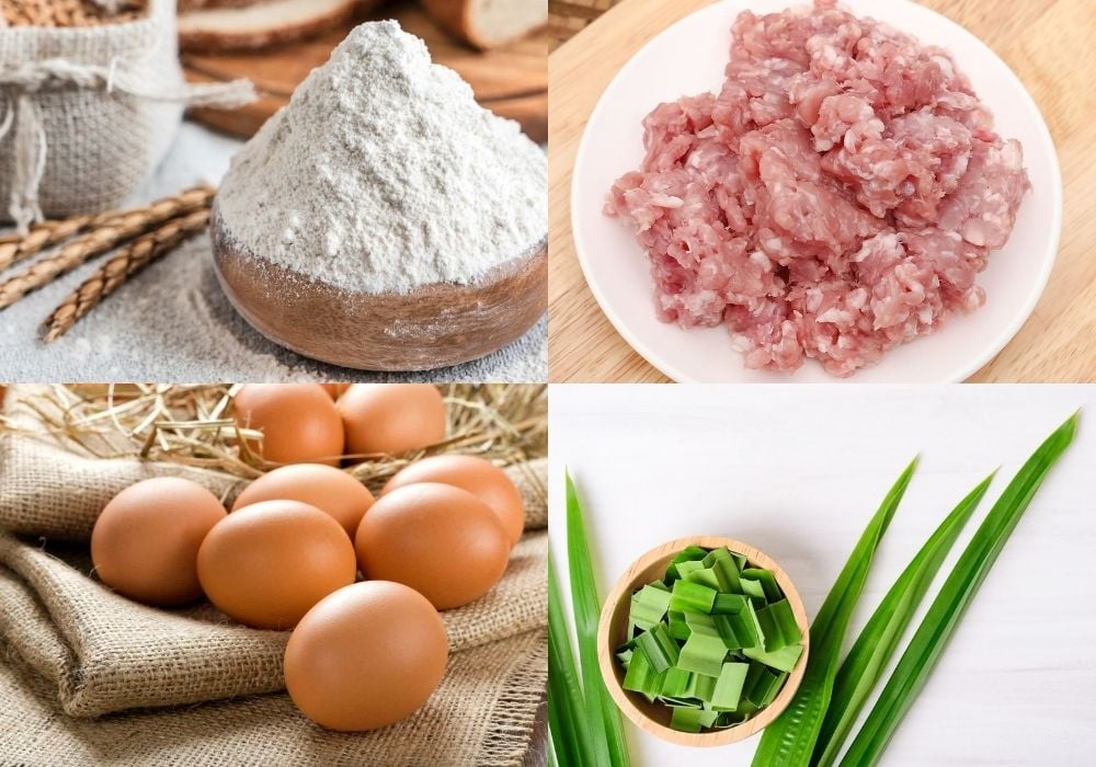 Nguyên liệu làm bánh bao lá dứa nhân thịt