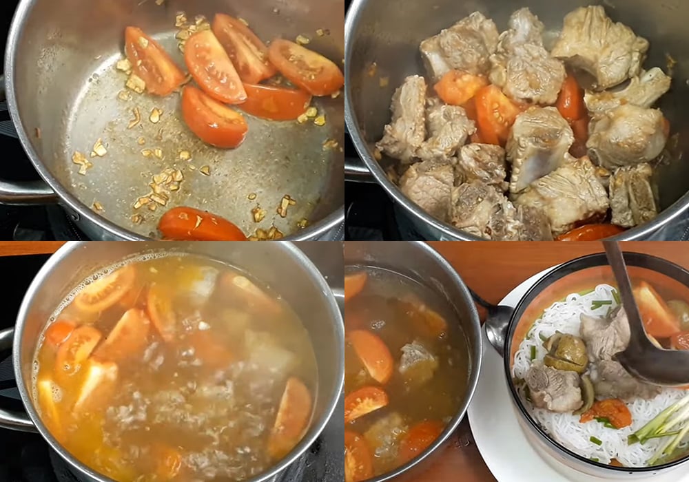 Các bước làm bún sườn nấu sấu