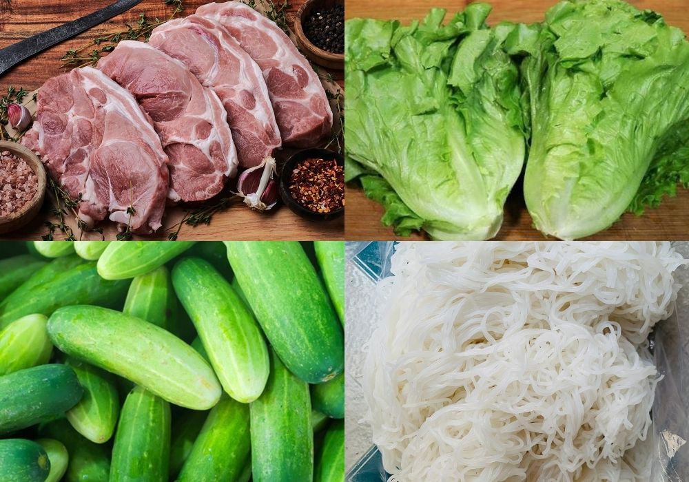 Nguyên liệu làm bún trộn thịt lợn