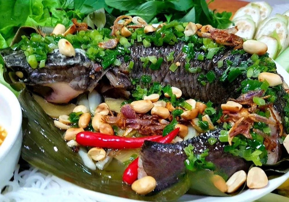Cá lóc hấp mỡ hành
