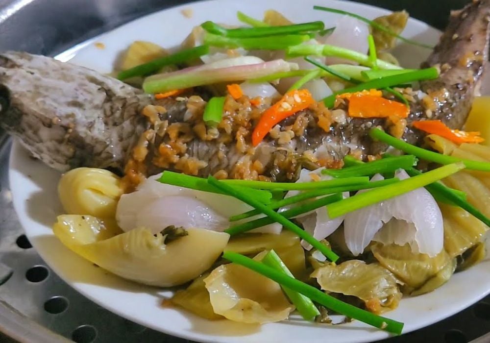 Cá lóc hấp dưa cải