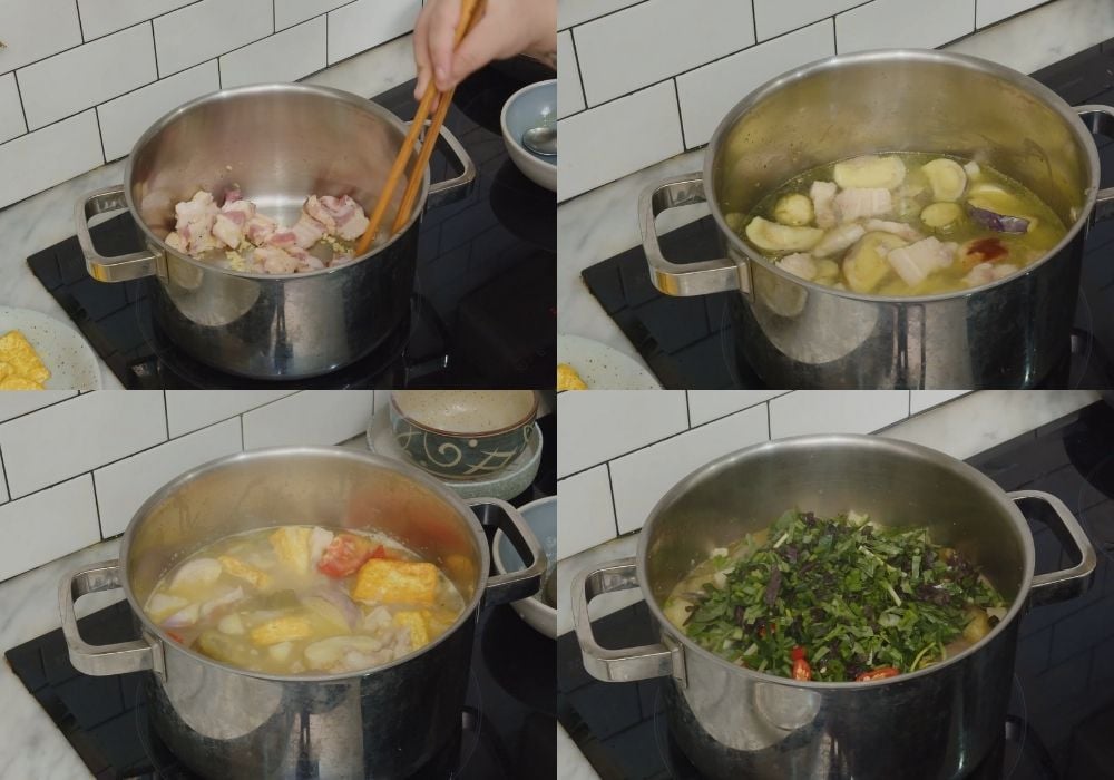 Bung thịt và nấu nước dùng