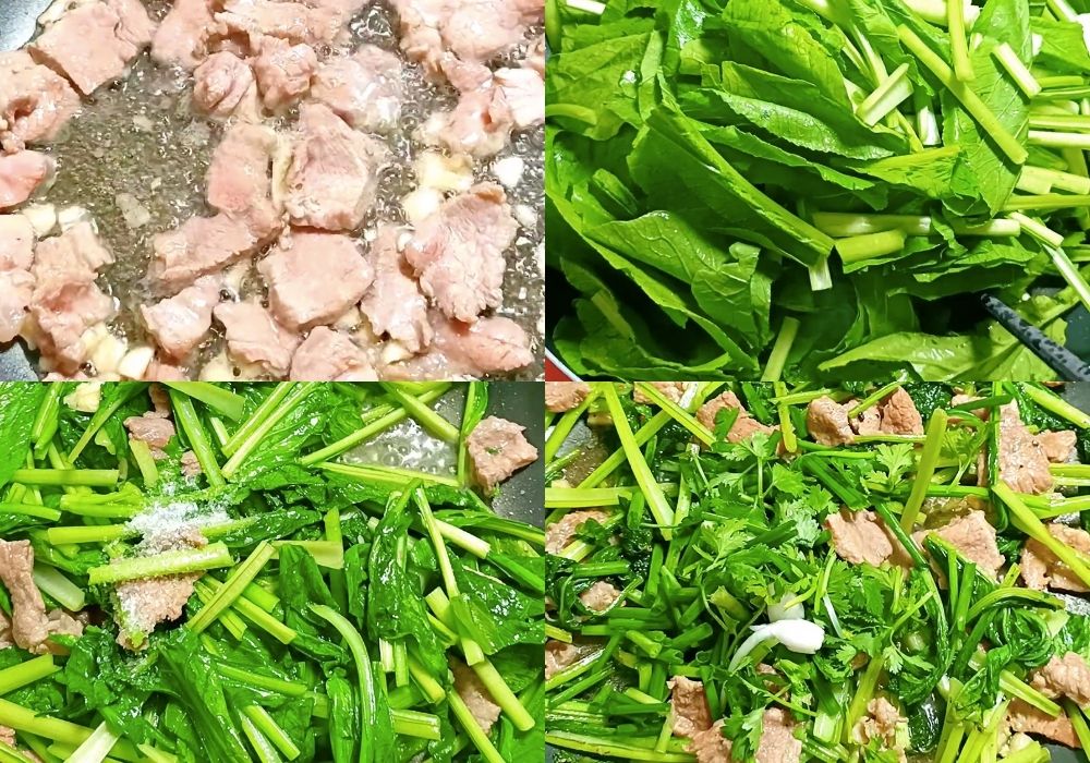Xào thịt heo và cải ngọt