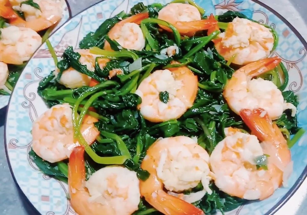 Cải ngọt xào tôm
