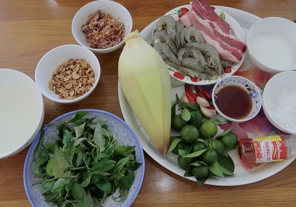 Nguyên liệu làm gỏi bắp chuối thịt heo