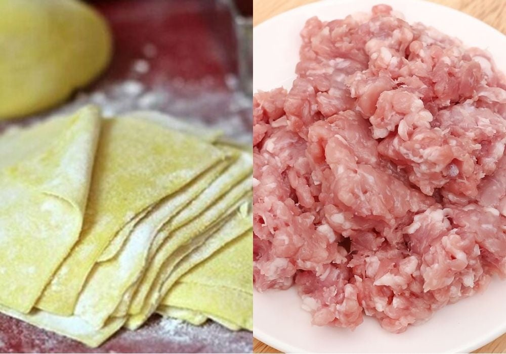Chuẩn bị nguyên liệu làm hoành thánh chiên nhân thịt