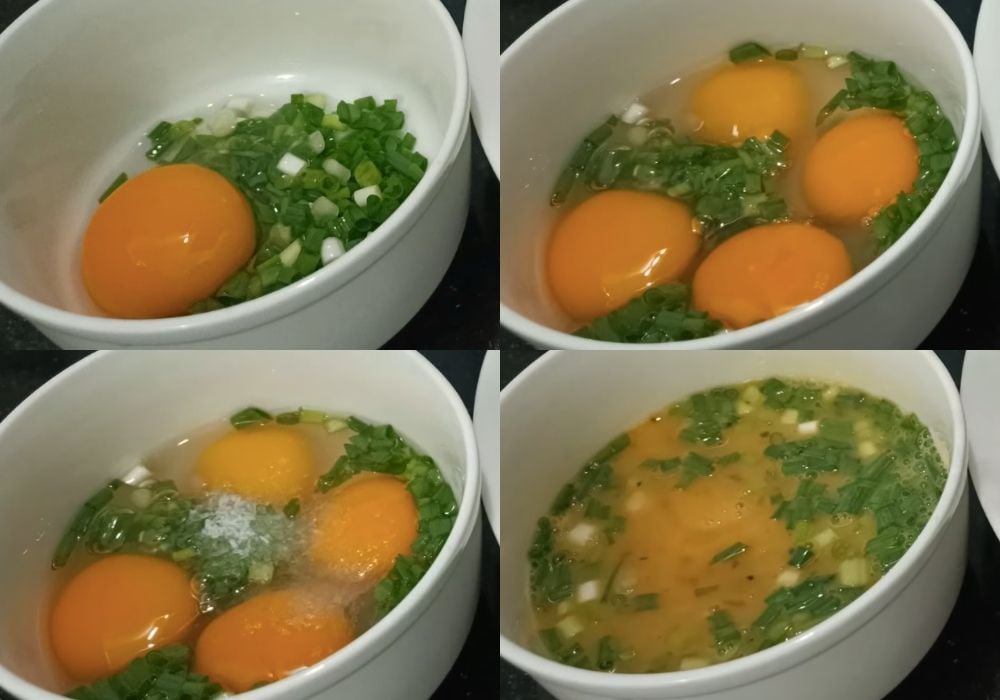Đánh trứng và hành lá