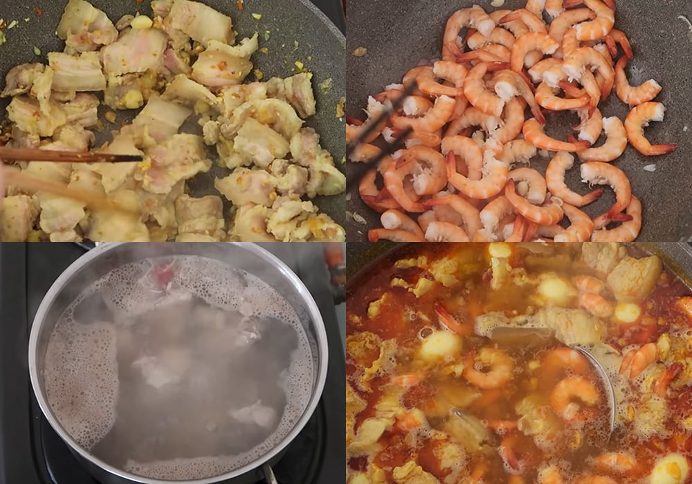 Các bước làm mì Quảng tôm thịt