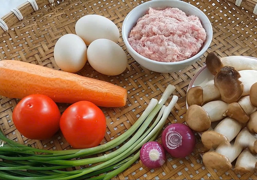 Nguyên liệu làm món trứng hấp thịt bằm