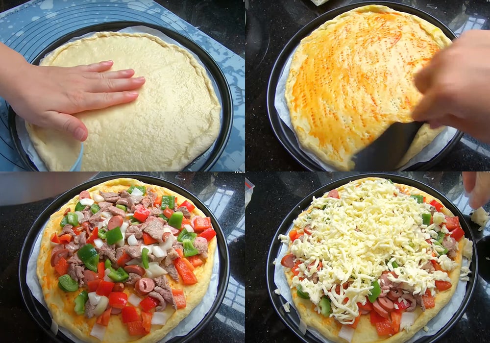 Làm pizza bò phô mai