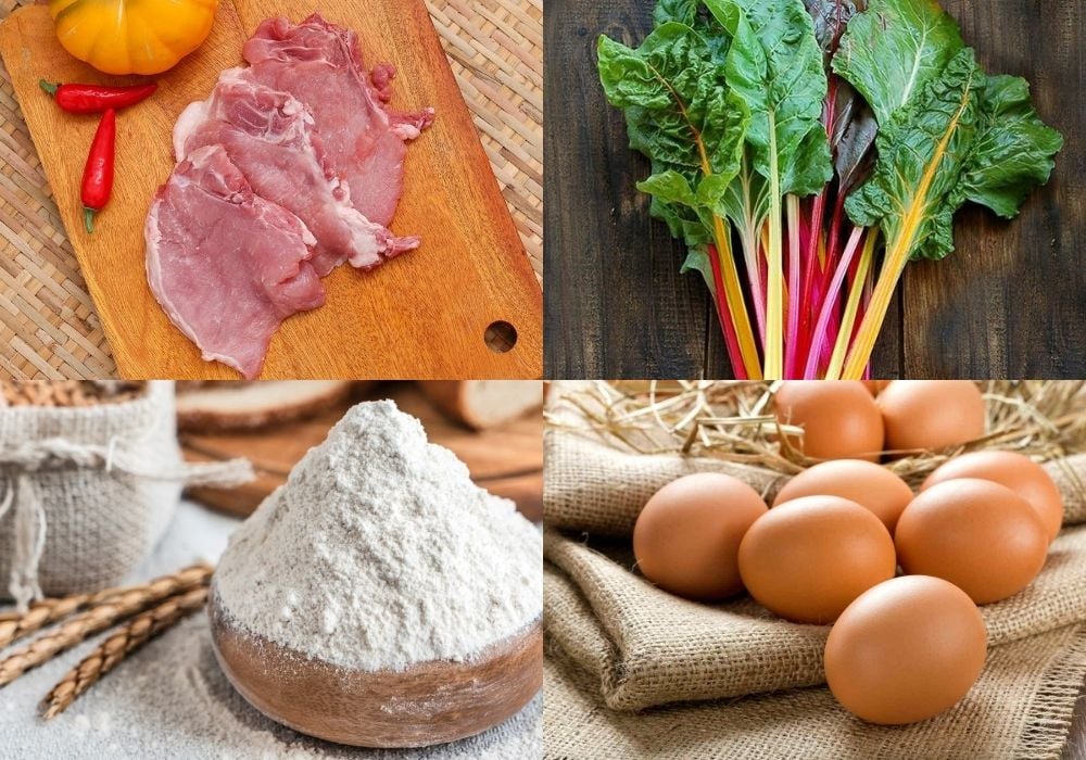 Chuẩn bị nguyên liệu làm sườn cốt lết chiên xù cuộn cải cầu vồng