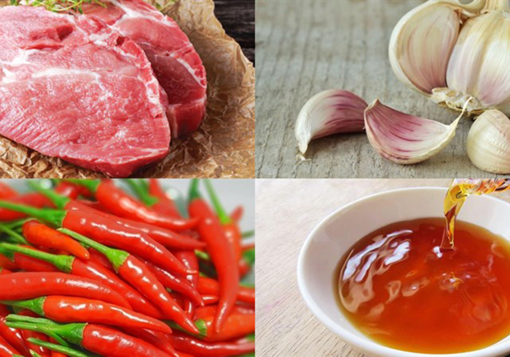 Nguyên liệu làm thịt heo chiên tỏi ớt