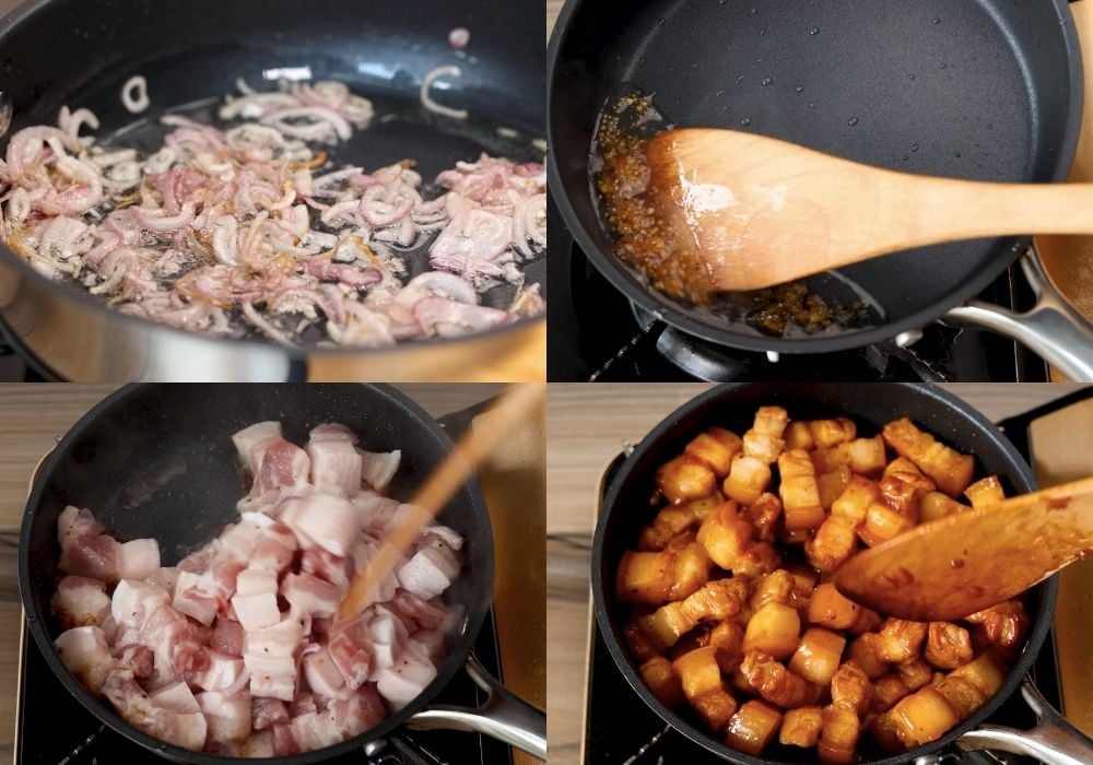 Thắng nước màu và xào thịt