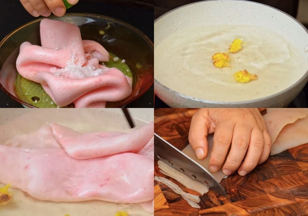 Sơ chế và luộc da heo