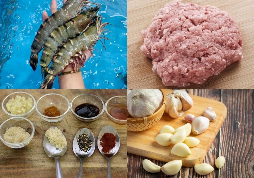 Nguyên liệu làm tôm rang thịt băm