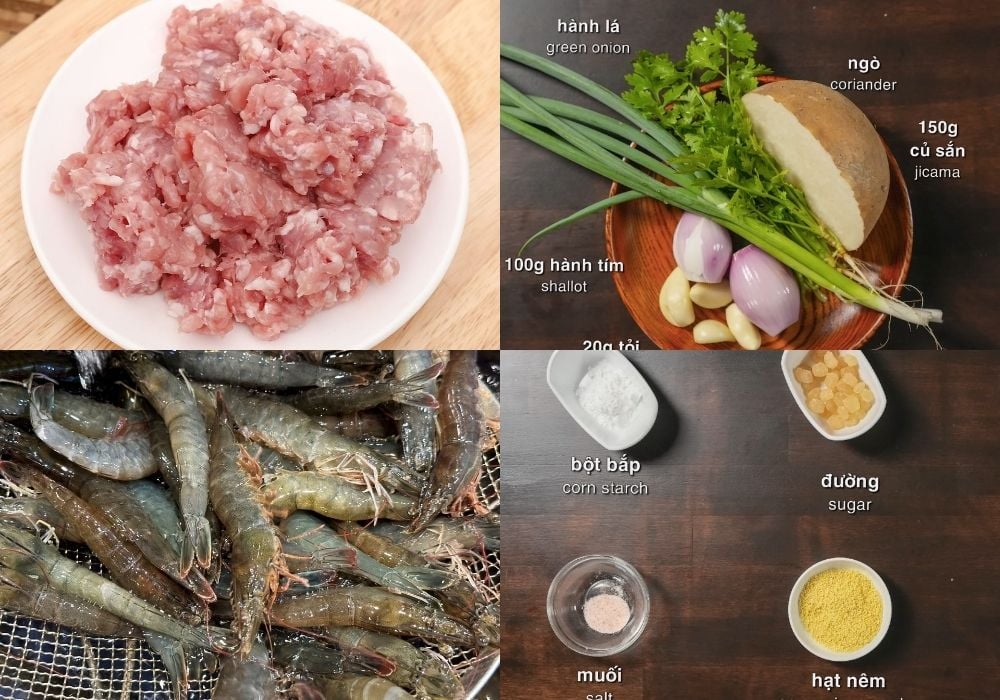 Chuẩn bị nguyên liệu làm xíu mại tôm thịt