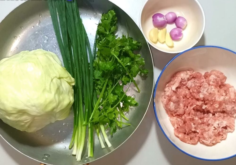 Nguyên liệu làm canh bắp cải cuộn thịt băm