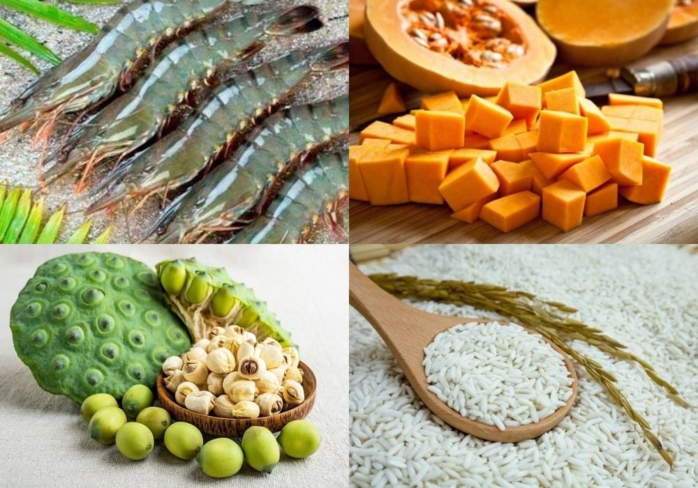 Chuẩn bị nguyên liệu nấu cháo tôm bí đỏ