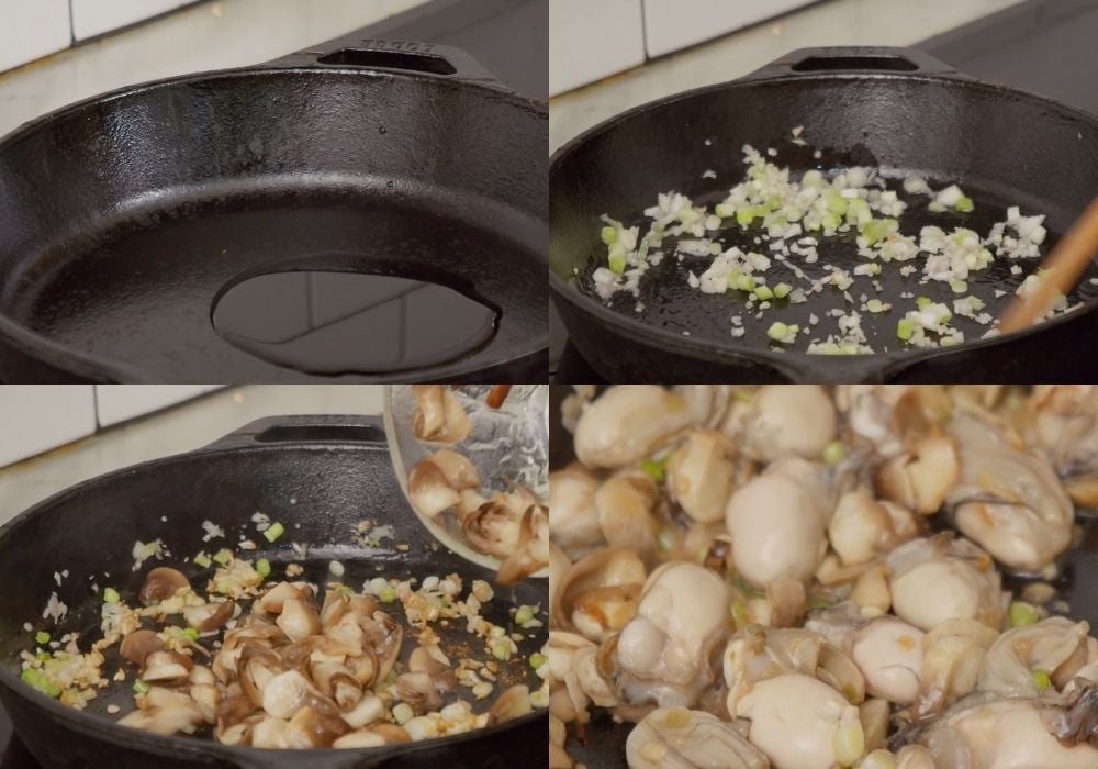 Xào sơ hàu và nấm