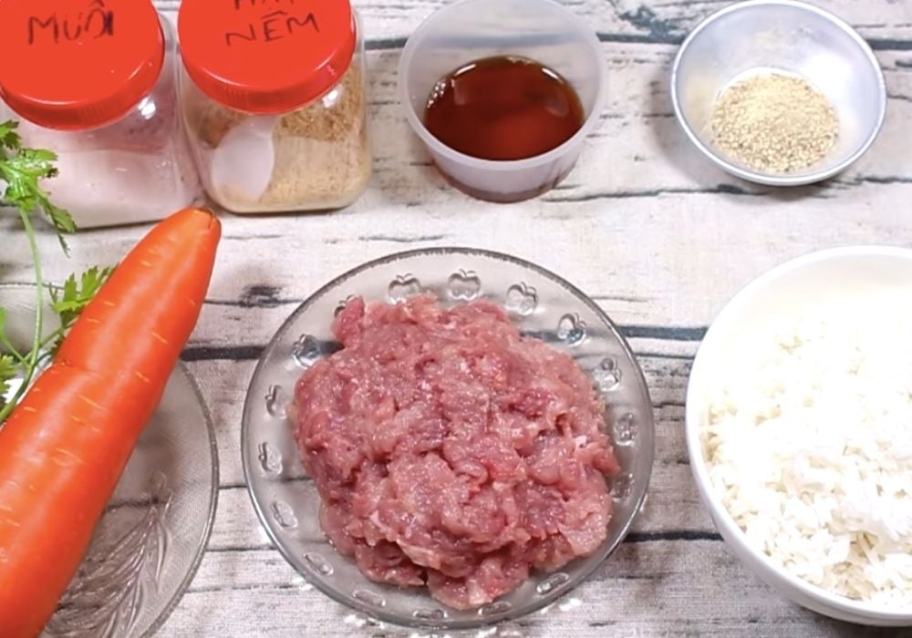 Nguyên liệu nấu cháo thịt băm cà rốt
