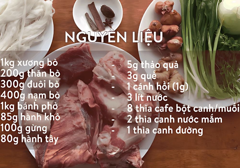 Nguyên liệu làm phở bò Hà Nội
