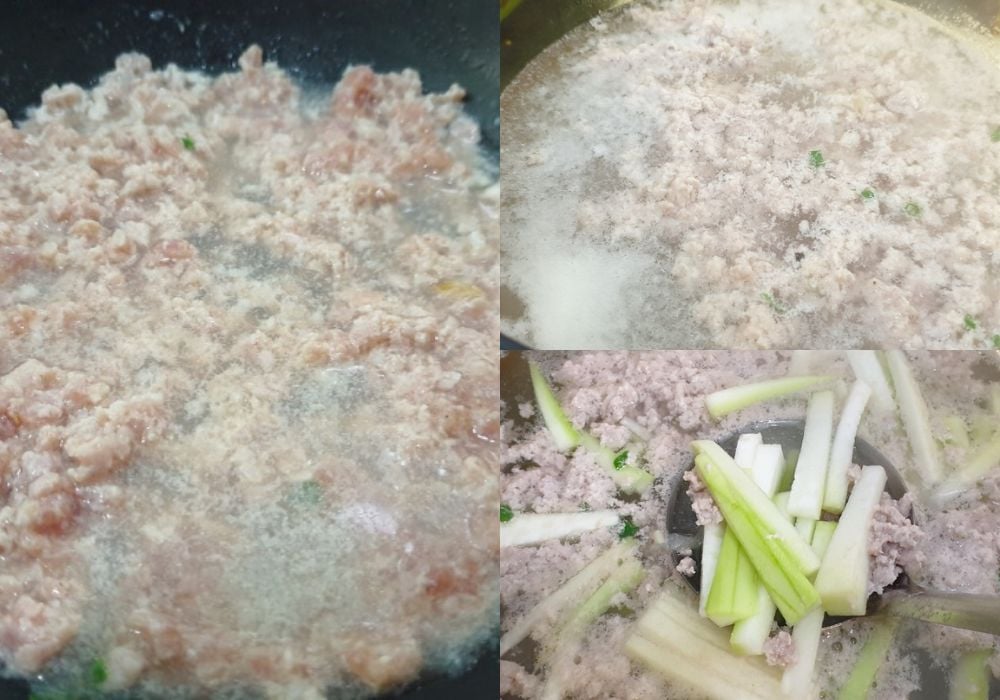 Nấu canh bầu thịt băm