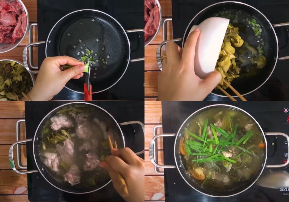 Nấu canh cải chua với sườn heo