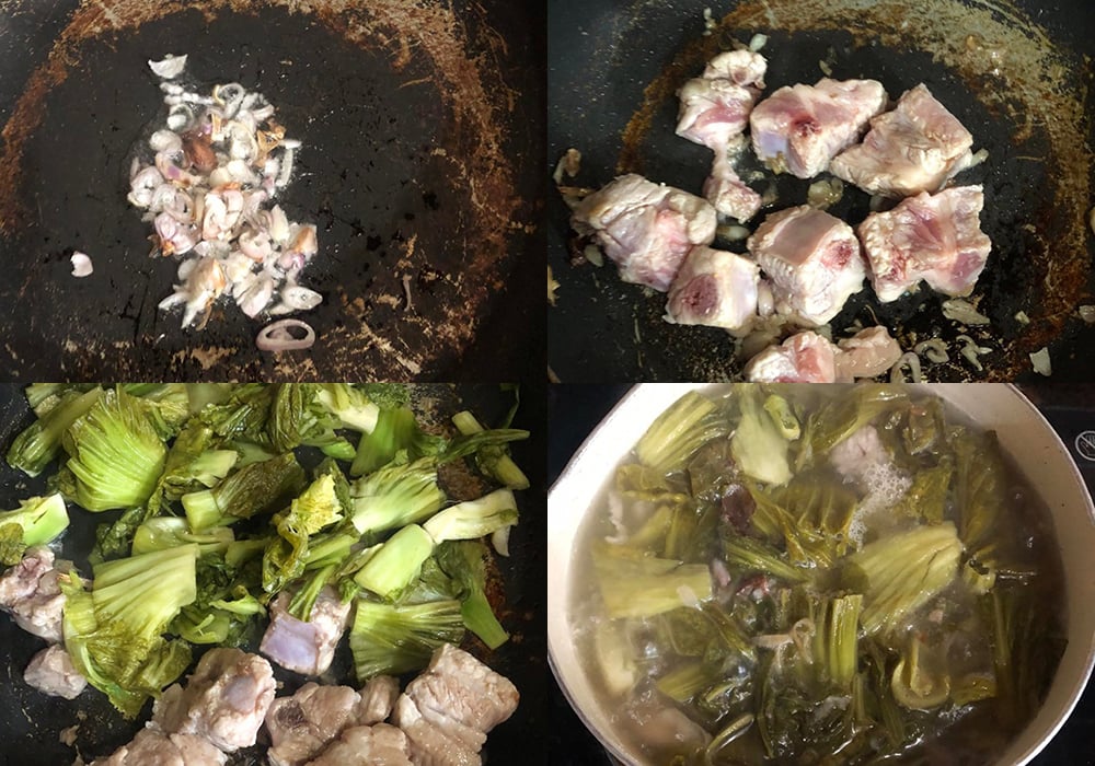 Các bước làm canh cải chua sườn non heo