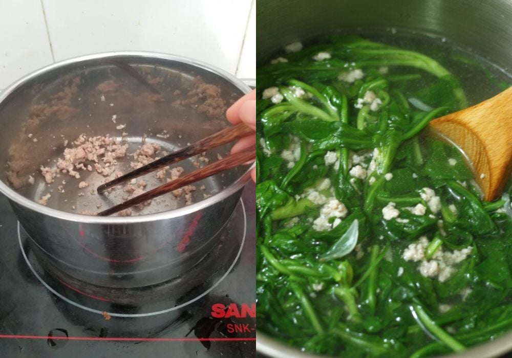 Nấu canh cải cúc