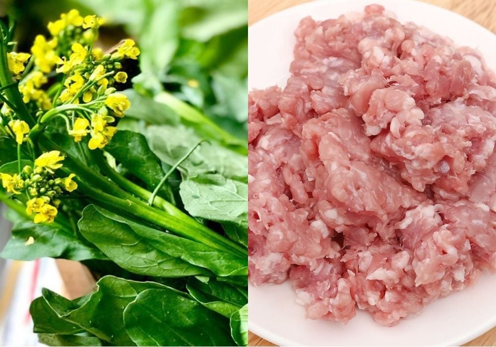 Nguyên liệu làm canh cải ngồng thịt băm