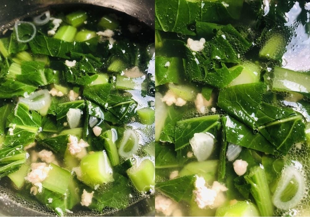 Canh cải ngồng thịt băm