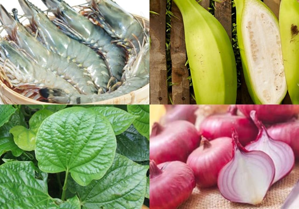 Nguyên liệu làm canh chuối xanh với tôm