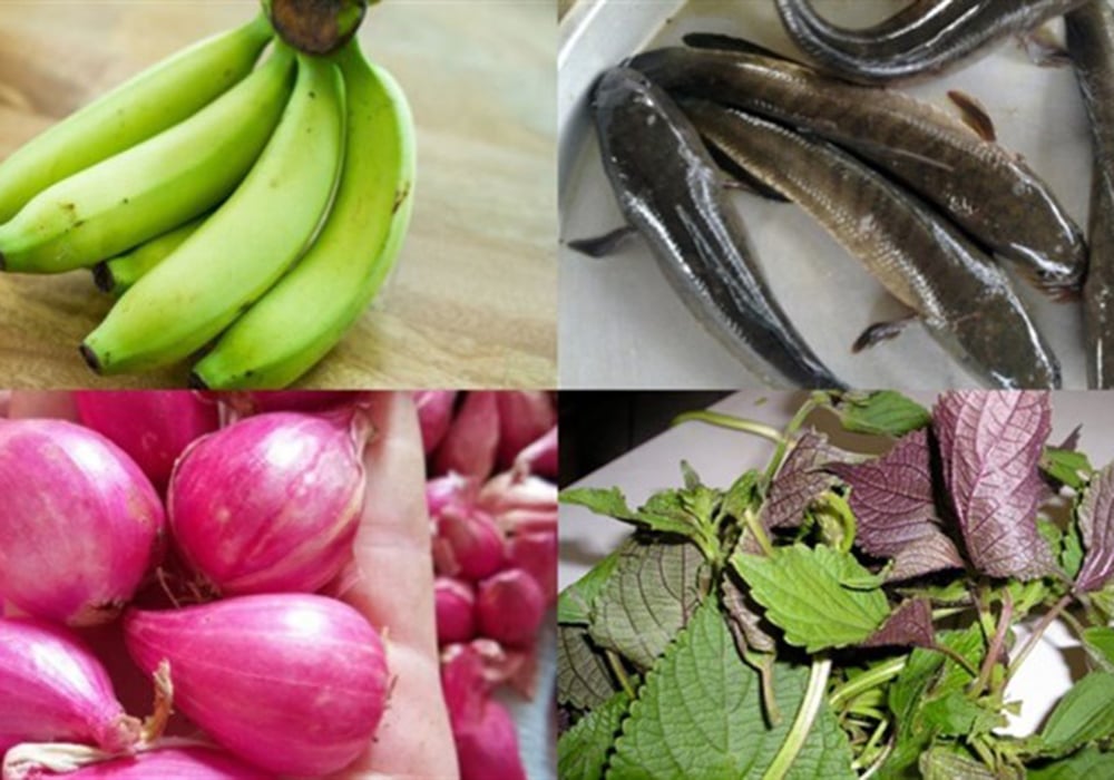 Nguyên liệu làm canh chuối xanh với cá lóc