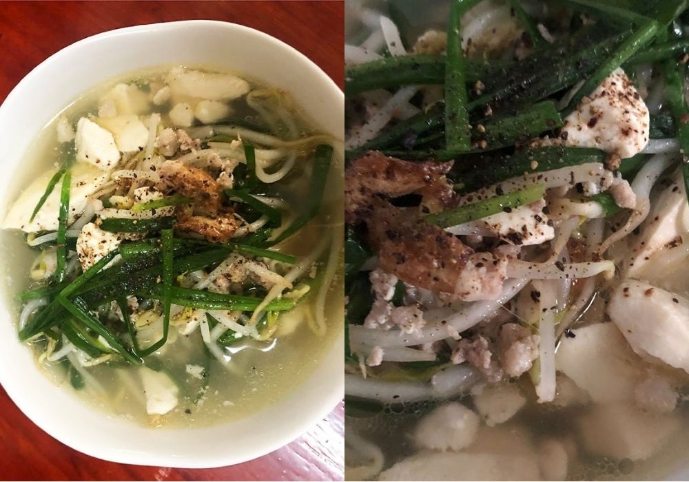 Canh đậu hũ non giá hẹ thịt băm