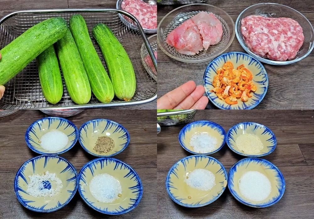 Nguyên liệu làm canh dưa leo nhồi thịt